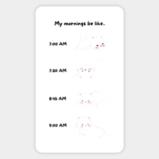 Lazy White Cat Morning Routine Sticker